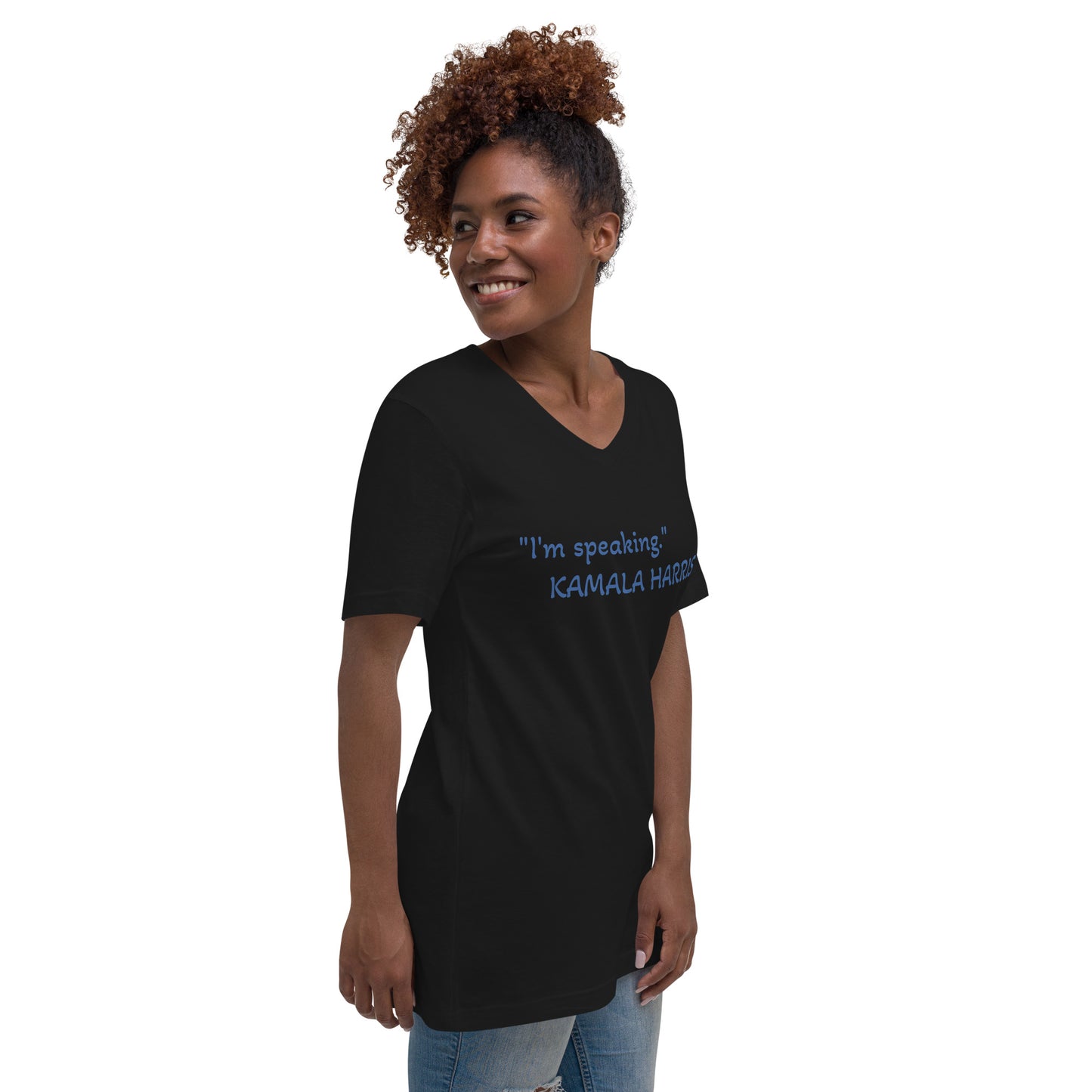 "I'm speaking" Short Sleeve V-Neck T-Shirt-Black