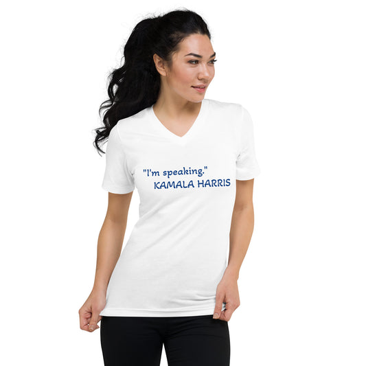 "I'm speaking"- Short Sleeve V-Neck T-Shirt-White